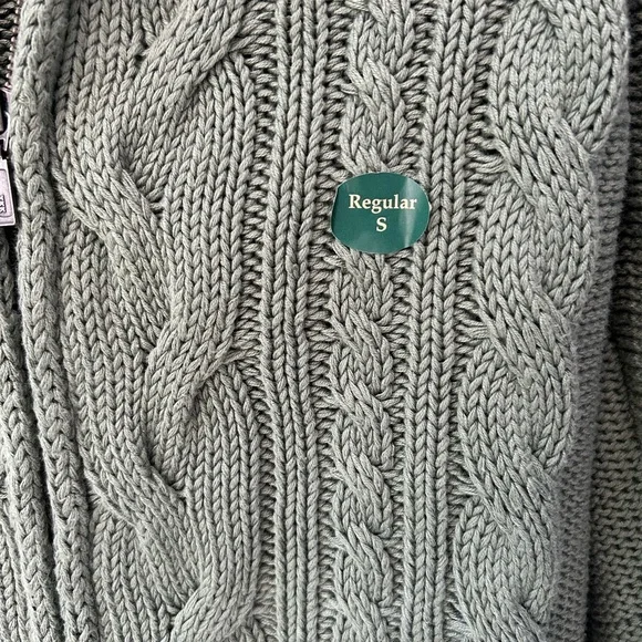 L.L. Bean Double L Green Zip Up Sweater with Cable Knit Pattern NWOT - Picture 3 of 5